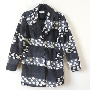 Via Vitale Wool Blend Coat Size Small Two Button Lined Gray Black White Casual